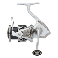 Shimano STRADIC ST2500HGFM reel side view showing durable construction for all-day fishing.