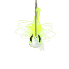 SHIMANO Swagy Strong TW spinnerbait, side view highlights chart white color for targeting.