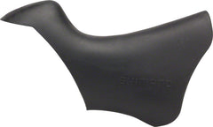 Shimano Tourney lever hoods, black front view, enhanced grip for precise control.