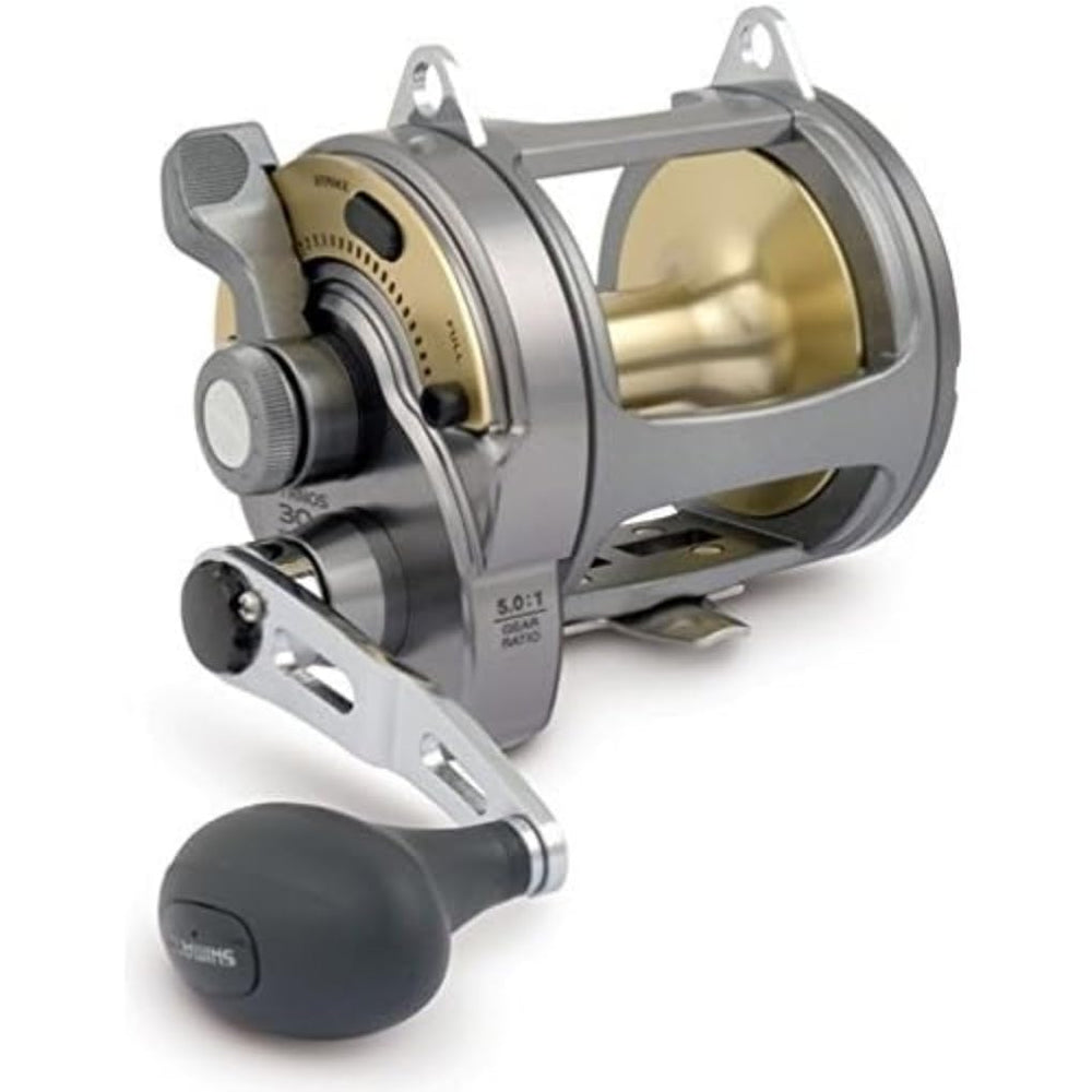 Shimano Tyrnos 30 reel in black angled profile with lever drag for big-game fishing
