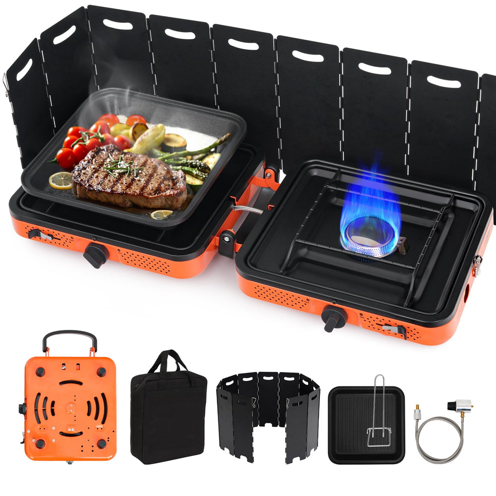 SHINESTAR portable camping stove assembly shows quick setup for outdoor meals.