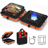 SHINESTAR portable stove with dual burners in use for quick outdoor meals.