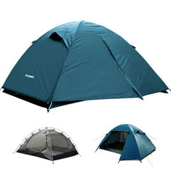 ShinHye backpacking tent blue exterior view showing waterproof shell for all-weather camping