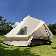 ShinHye Bell Yurt exterior showcases rugged all-season shelter for family camping adventures.