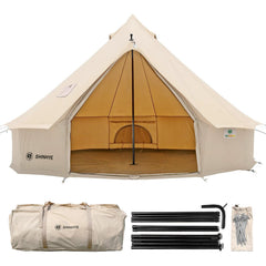 ShinHye canvas bell tent front view showing spacious 3m diameter for family camping