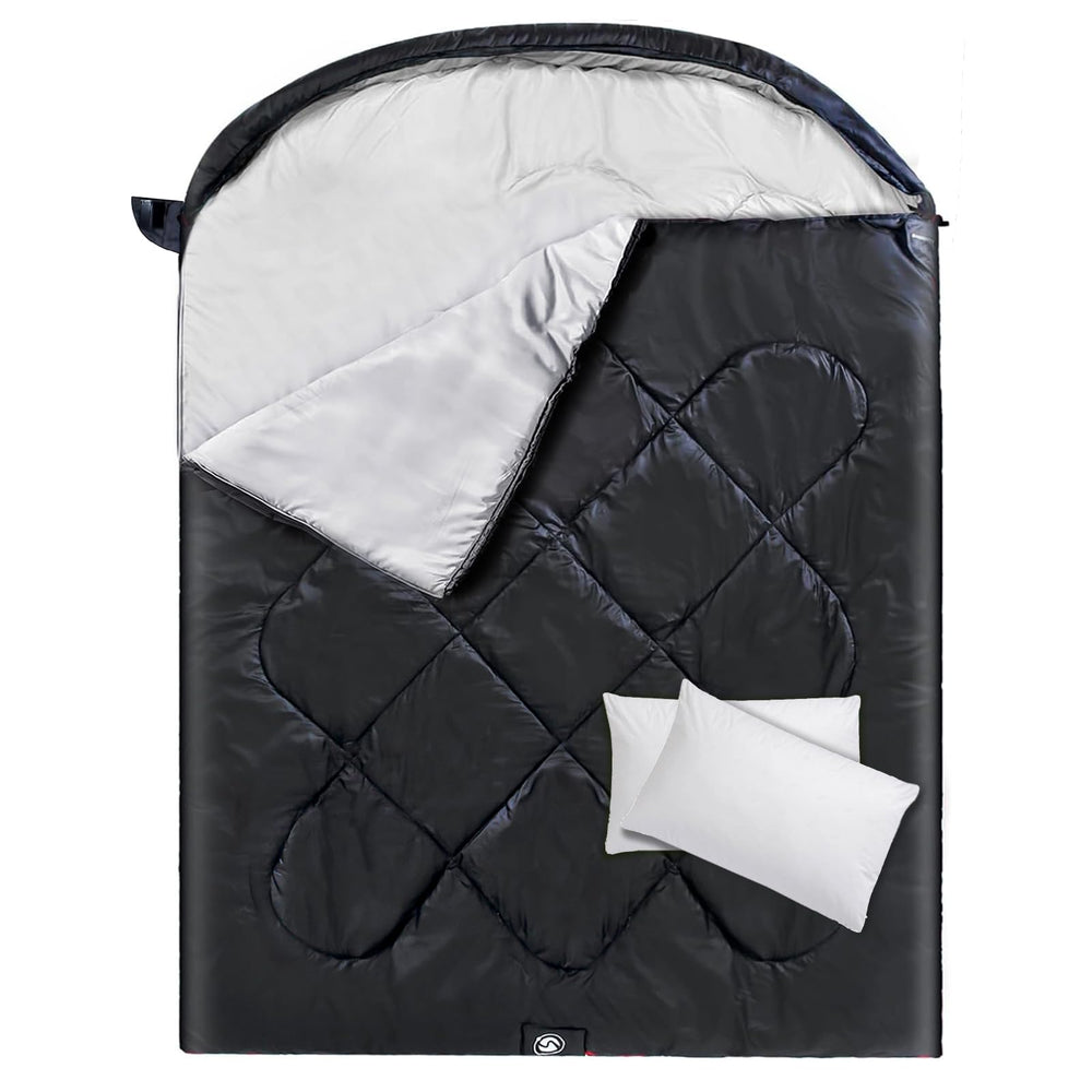 ShinHye double sleeping bag two-pillows provides cozy, shared camping comfort