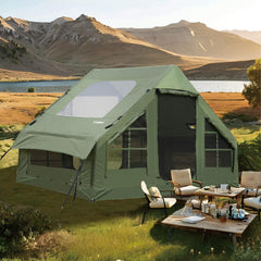 ShinHye inflatable tent exterior during setup demonstrates quick one-person assembly benefits.