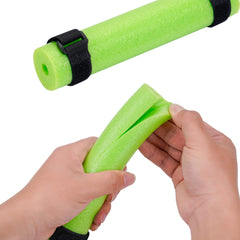 Six green fishing rod floats with 12 black magic ties arranged together