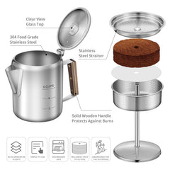 Shoxil coffee percolator 100-filters included for smoother cups every brew.