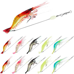 Ten-piece soft plastic shrimp lure set displayed together