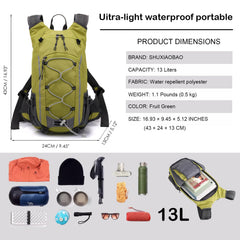 SHUXIAOBAO small hiking backpack side view, ergonomic wear for comfortable daily use on hikes or rides.