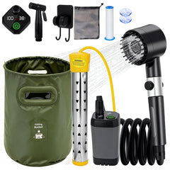 SIECCY portable shower with heater digital display shows temperature and battery status