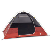 Sierra Designs Alpenglow 4P tent front view showing spacious entry and sun shade.