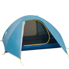Sierra Designs Full Moon front view highlights two vestibules for gear storage