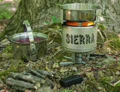 Sierra Stove kettle and lid included for quick boiling.