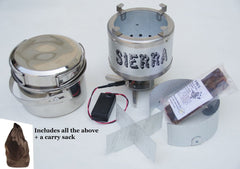 Sierra Stove wrap-around shield enhances wind protection.