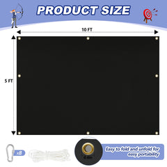Silipull archery backstop setup image with rope and hooks for quick hanging