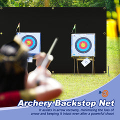 Silipull archery backstop side view highlights heavy-duty fiber cloth construction