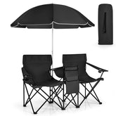SILKYDRY double camping chair with canopy provides shaded seating for two outdoors.