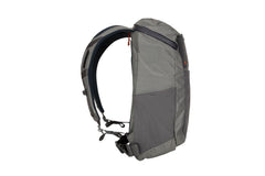 Simms Freestone Backpack Pewter side-pocket detail emphasizes quick-access organization on hikes.