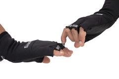 Simms Freestone half-finger mitt XL Black pairing snaps demonstrating secure storage