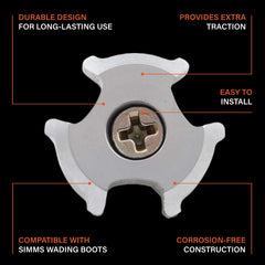 Simms HardBite Star studs deliver durable, corrosion-free grip on wet riverbeds.