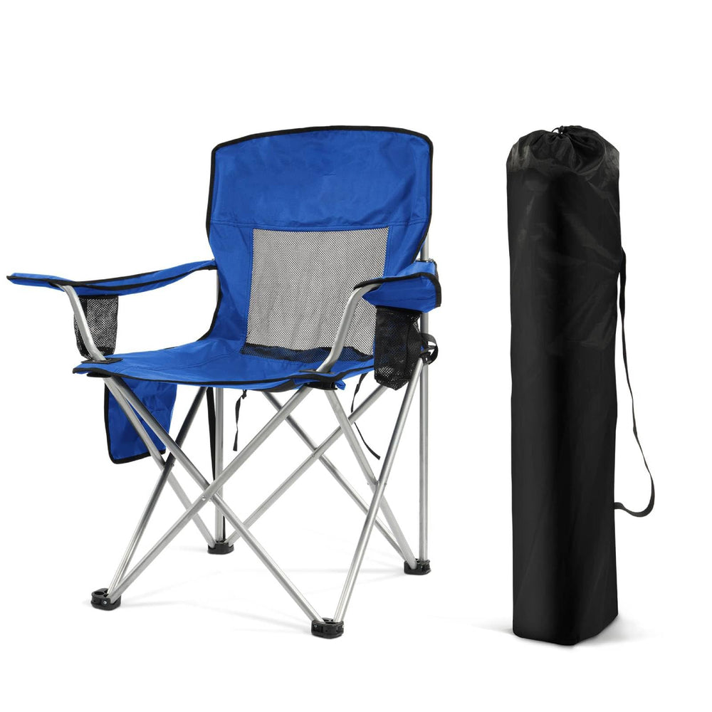 Simple Deluxe camping chair with cup holder for beverages at the campsite.