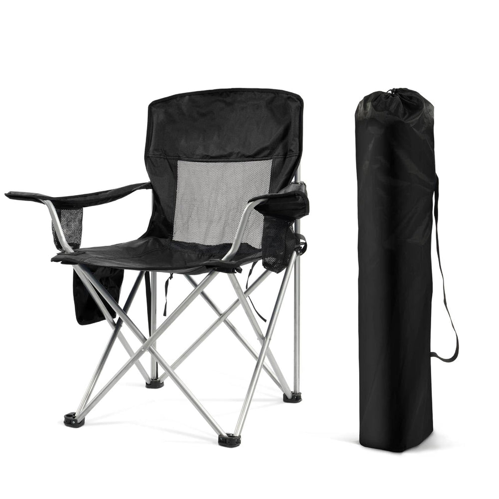 Simple Deluxe outdoor folding chair with cup holder for convenient beverages on the go.