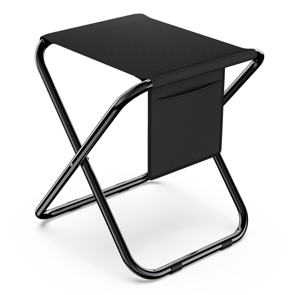 Simple Deluxe camping stool folded compact for easy transport.