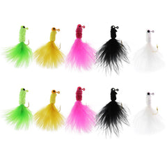 Green 1/8oz jig head with feather hair
