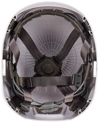 Singing Rock Flash Industry helmet, chin-strap detail, secure overhead protection.