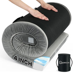 SINWEEK 4inch memory foam camping mattress rolled for easy portable setup.