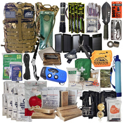 Sirius Survival bug out backpack camo interior reveals organized compartments for quick access.