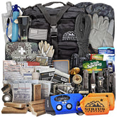 Sirius Survival bug out backpack front view highlighting rugged 50L capacity for emergencies.