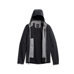 SITKA Alpha Fleece Hooded Jacket features a DWR finish to shed light rain while active.