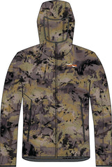 SITKA Alpha Fleece Hooded Jacket pocket detail shows zippered pockets and breathable mesh panels for airflow.