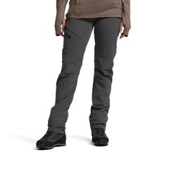 SITKA Cadence Pant offset waist button reduces bulk for comfortable layering.
