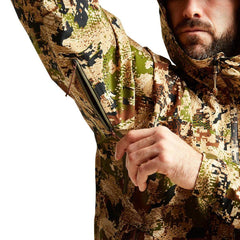 SITKA Dew Point jacket chest pocket aligns with Mountain Optics Harness.