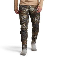 SITKA Gradient Pant Timber Optifade fleece close-up highlights plush warmth and four-way stretch.
