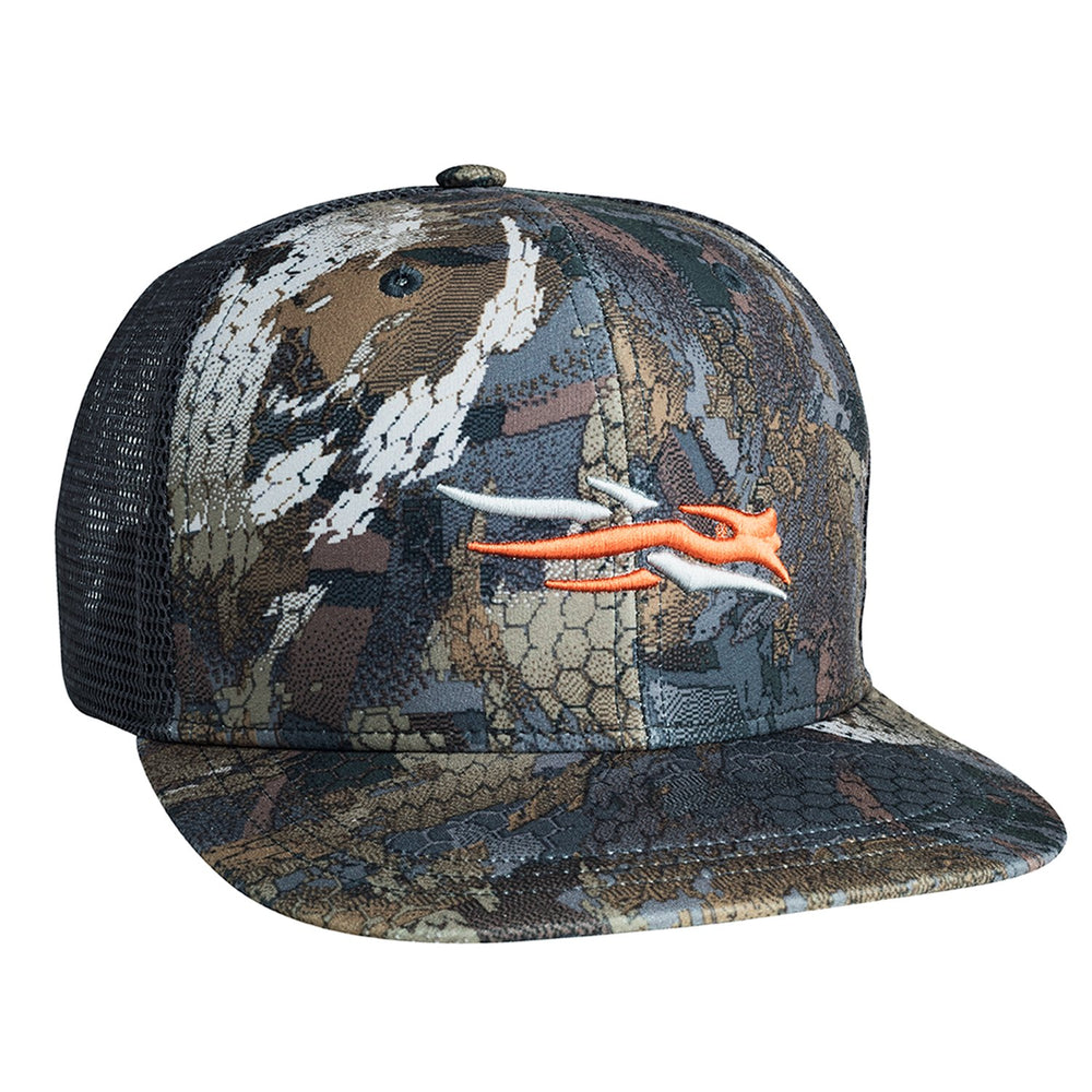 SITKA Gear trucker cap front view, breathable mesh for all-day comfort on hunts