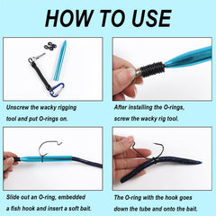 Close-up of wacky rig tool rigging a soft plastic worm