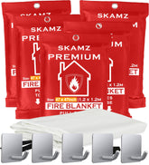 SKAMZ emergency fire blanket XL 47x47 with hooks for quick kitchen and home safety