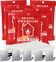 SKAMZ emergency fire blanket XL 47x47 with hooks for quick kitchen and home safety