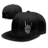 Front view of Cool Skeleton Hand Flat Bill Hat in black