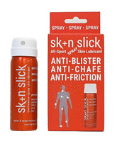 SKIN SLICK anti-chafe spray bottle ready for on-the-go use, helping reduce leg chafing.