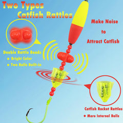 Hand-tied circle hook and rig components on catfish rig