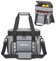 Skureay expandable large soft cooler bag gray front view with roomy main compartment for meals on the go