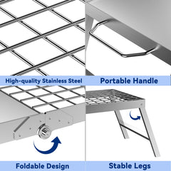 Skyflame collapsible legs provide stable setup over hot coals