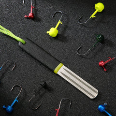 Diamond hook file sharpeners for fishing with storage rope