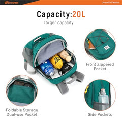 SKYSPER foldable 20L backpack features adjustable breathable straps for comfortable all-day wear.